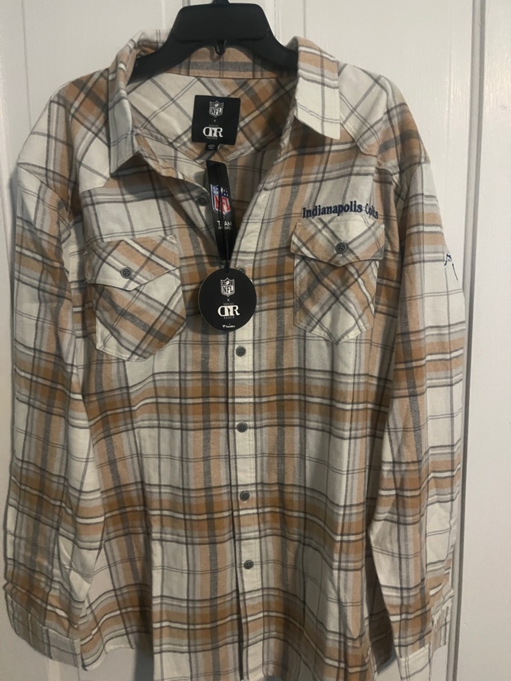 NFL Indianapolis Colts Plaid Flannel Shirt — Cream & Tan